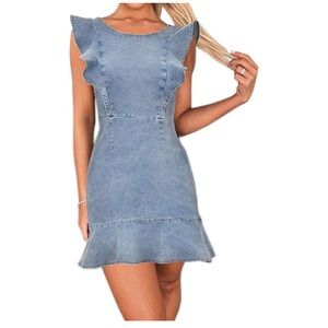 Denim ruffle dress size small